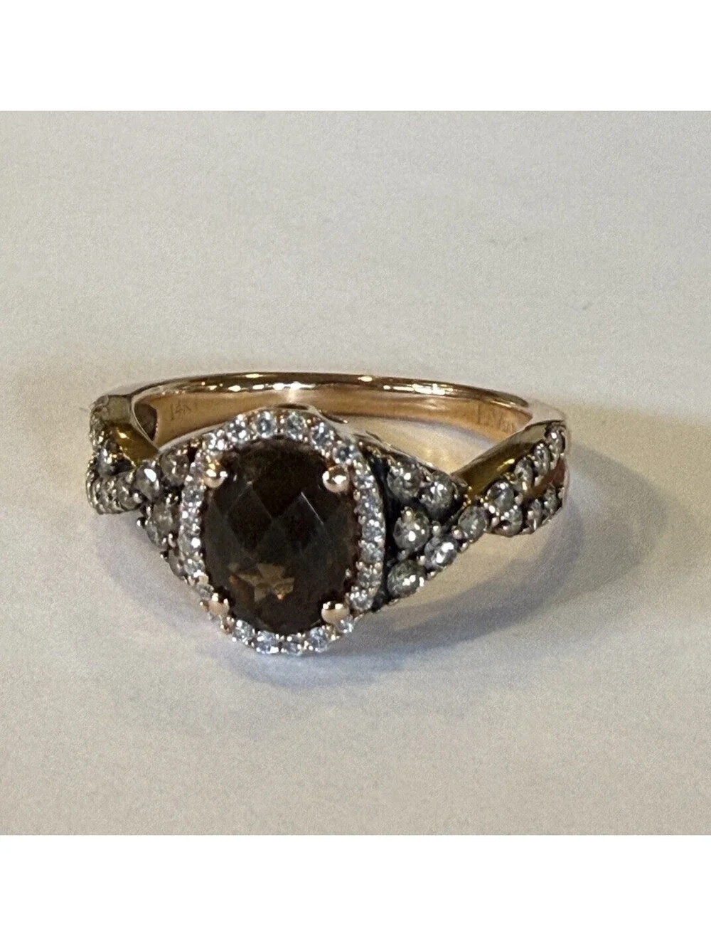 LeVian 14K Rose Gold Halo Oval Chocolate Quartz & Diamonds Ring, Size 9
